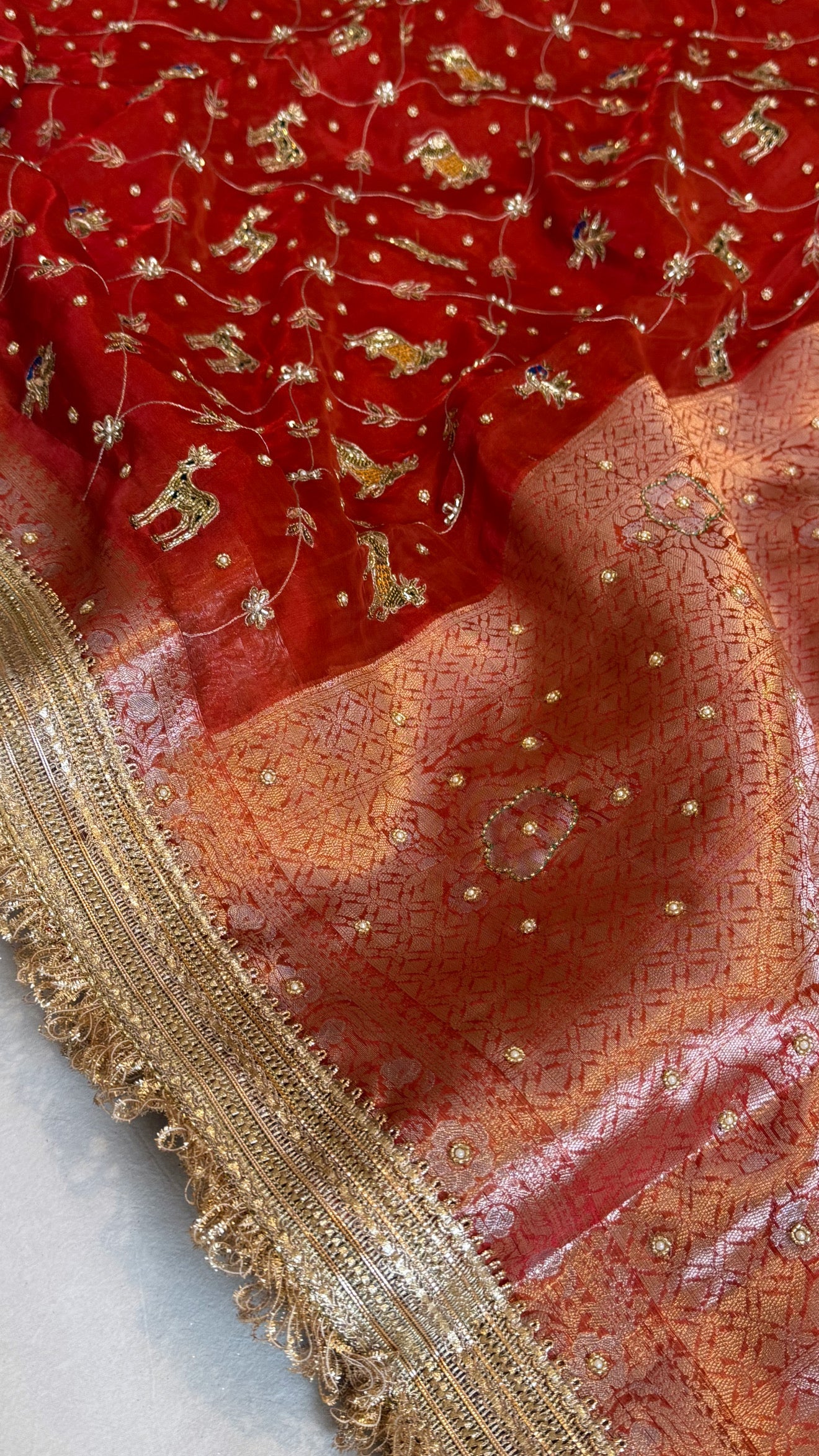 Hathi , ghoda aur palki wali saree - Husn tissue silk hand embroidered saree